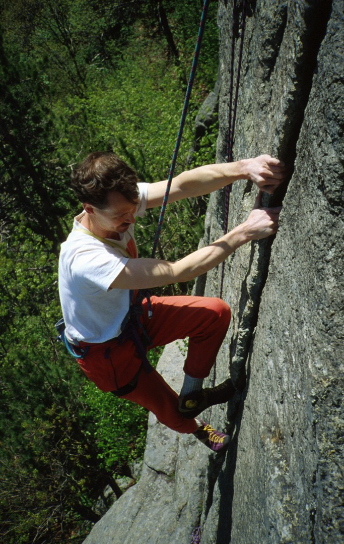 Tad, following the second pitch of Hooligans, Hurricane Crag