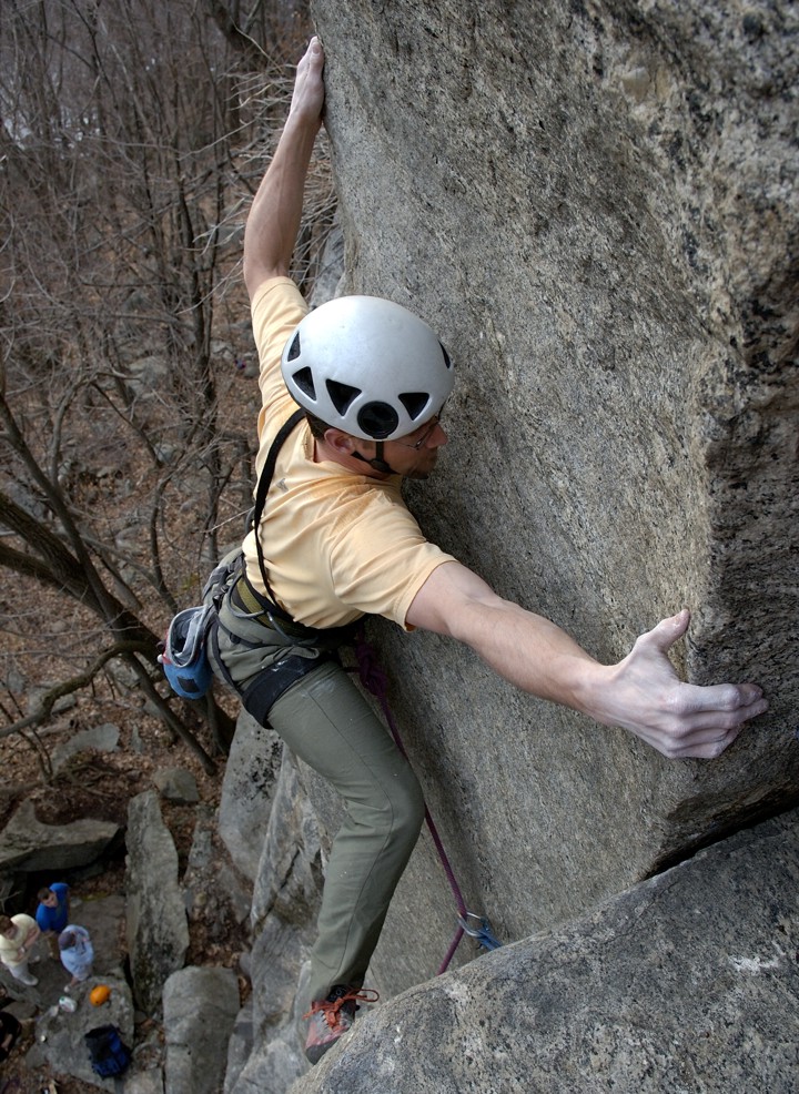 Grabbing the bucket past the crux