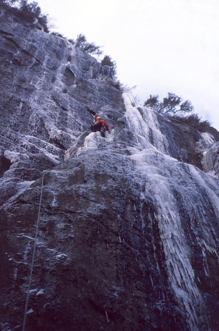 Jim climbs the first ascent of Keymaster, a mixed route just right of Gatekeeper