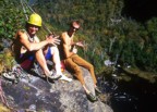 Joe and Will sitting on the ledge below the fin