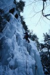 Martin leading the first ascent of Dr. Villarica's Rocket Polish