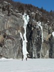 George and Joe scope out the route from Lake Champlain; the route is in especially fat conditions and is usually approached from the top via rappel