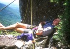 Napping on Lunch Ledge, three pitches from the top