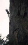 Simon silhouetted against the sky on Apollo Tucker