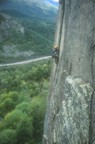 Climbing the fist-crack on the second pitch (5.11a)