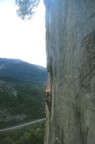 Approaching the hanging cedar on the 2nd pitch (5.11a)