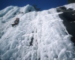 Thin steep ice on Bushido, Poko