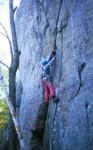 Tom leading the first ascent at Pharaoh Mt.