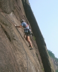 Close-up of Jim making the traverse on Son of Slime