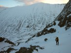 Jim on the steep snow fields on the approach to the base of the route. Our ascent was the first for the year, so we were breaking trail.