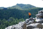 Scoping out the topouts of the routes on Elk Rock