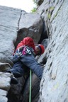 Tommy climbs the excellent corner crack on the Jedi Wall