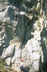 Fanni belays Adrian on some route; Adrian is about to make the crux moves