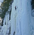 Joe climbs steep ice on "The Window"