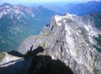 Looking down at the Nesakwatch Spires from the summit of Mt. Rexford