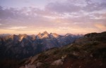 Evening sun over the Illusion Peaks, Nesakwatch Spires, and Mt. Rexford