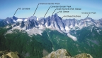 Slesse panorama with labels; taken from the summit of Mt. Rexford