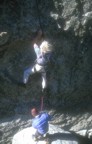 Tommy and Michelle climbing in the cold morning wind