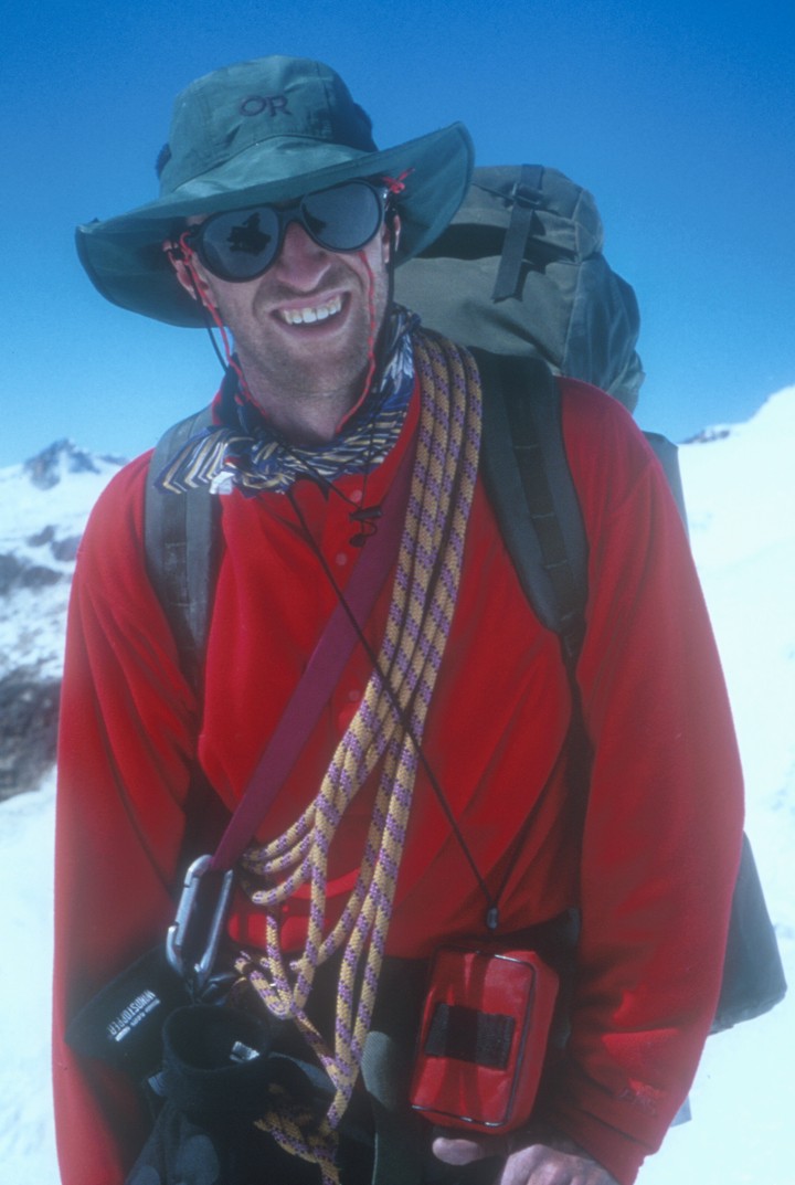Simon wanders up the glacier between Camp I and II