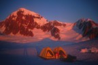 Camp II at sunset; everyone has already gone to bed in preparation for the climb