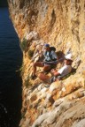 Ben and Fred enjoying the sun at the top of the fourth pitch