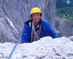 John nearing the second belay on the South-West Arete of Delago Tower