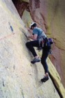 Jim leading from the belay on the fifth pitch of Warpaint; the crux of this pitch is just before the photo was taken