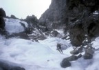 Joe climbs easy ice in the drainage below California Ice; we climbed about 2000' of easy ice to get to the base of the route