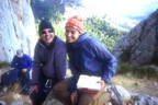 Lucie and Jen laugh it up at the base of the crag; Mike in the background