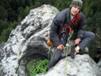 Belaying from a giant hole in the top of the tower