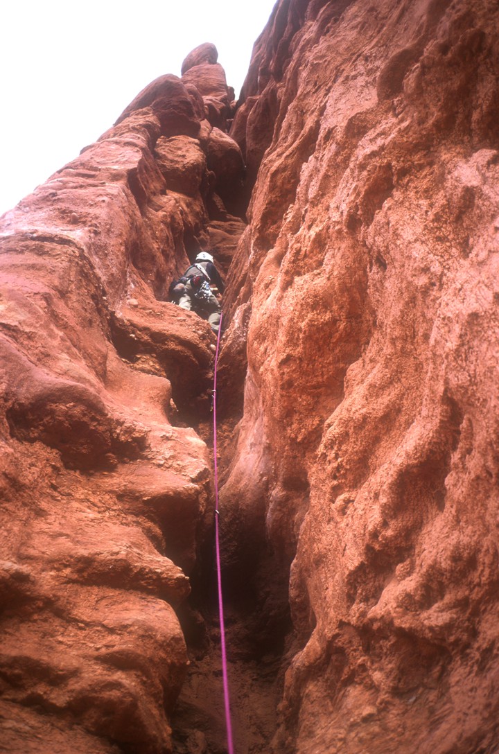 The second pitch (5.8); looks like mud, but is actually pretty nice rock with decent protection every 8 to 10 feet