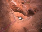 Following the pebbled face on the first pitch; the climbing is a little bouldery, and the protection is all drilled angle pitons