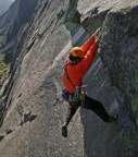 Pulling the monster roof on the 5th pitch