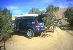 The Touareg with the swing-arm hitch-mounted bike carrier -- very cool bike carrier