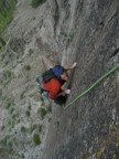 Crux moves at the top of the pitch