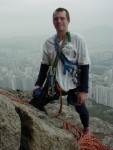 Eric at the belay on Catastrophe