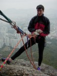 Jim at the belay on Catastrophe