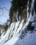 Traversing to the belay on a new route