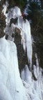 Jim climbs poorly bonded ice on the first ascent