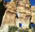 Climbing the height-related crux of the Left Mel Crack