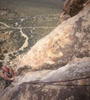 Lori reaches the top after a long, rope-stretching 2nd pitch