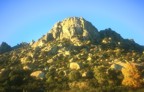 The crag as seen from the parking area just before sunset