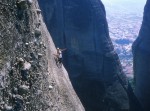 Close-up of Aris and Fondas at a belay on Hypotenuse