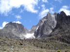 Batian and Point John; the long ribbon of white is the Diamond Couloir