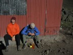 Hanging out in front of the filthy Mintos Hut