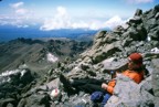 Hanging out on the summit; the clouds are already starting to develop for the afternoon snow