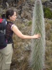 Lucie pets a soft cactus-like plant