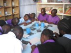 Lucie taught block printing at the school. This is a class of mostly deaf children.