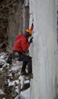 Climbing the start of the Levitator, which is typically M7, but is unusually fat in these conditions