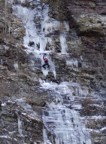 Getting established on the hanging dagger in the crux